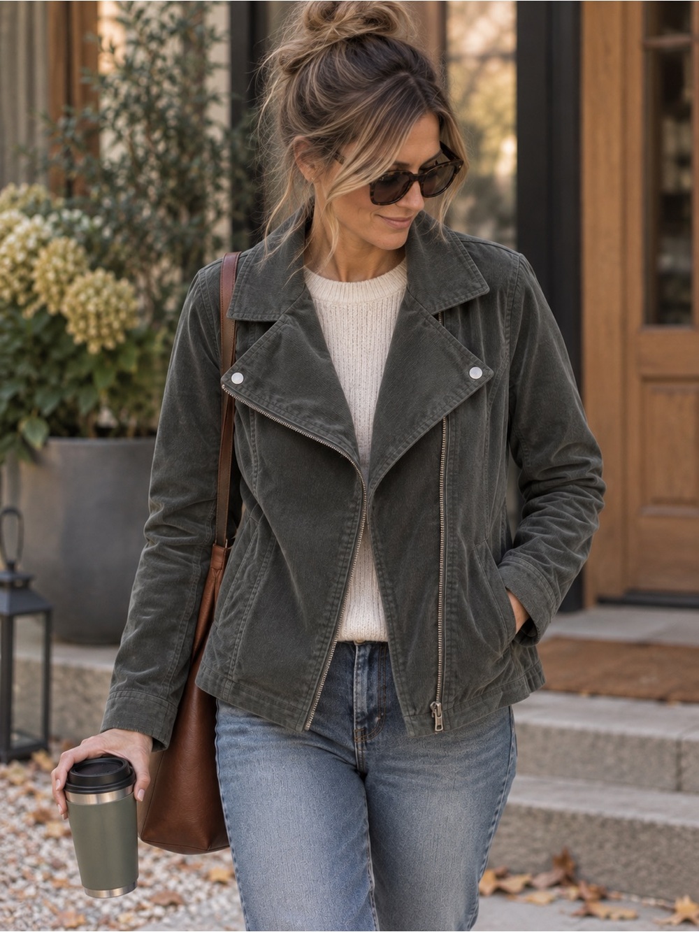 J. Jill Olive Green Corduroy Moto Jacket